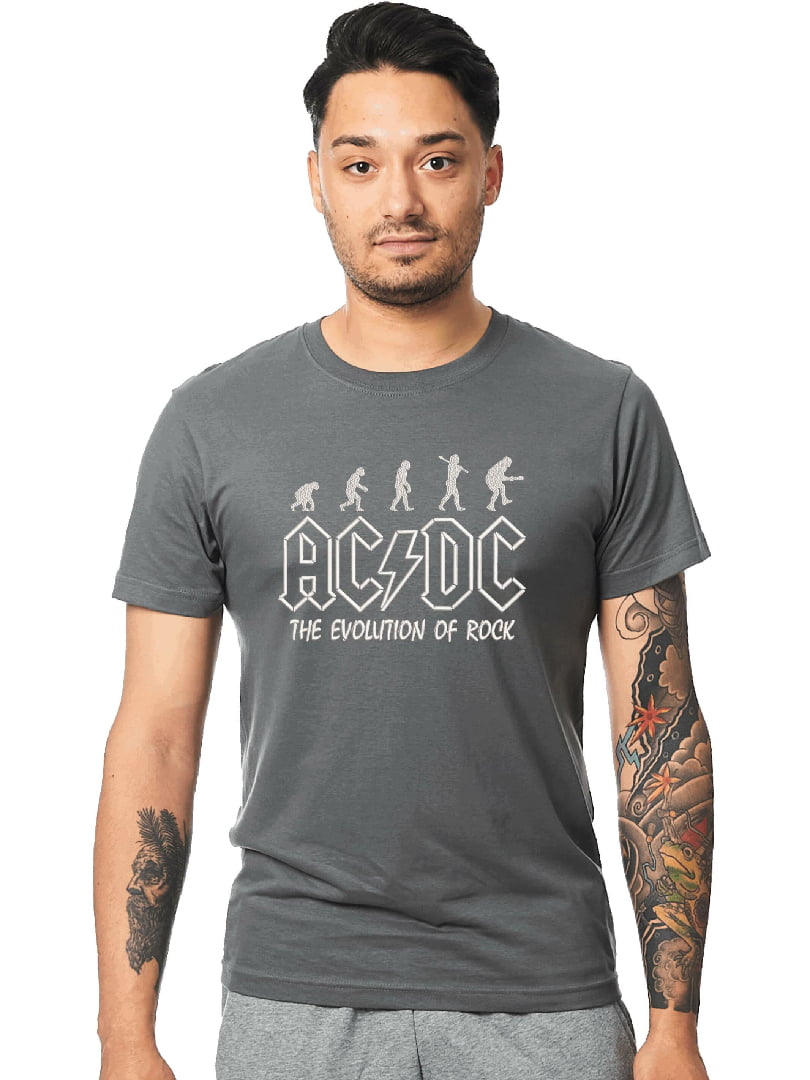 Футболка сіра з вишивкою "The Evolution Of Rock, AC/DC es" | 7126881