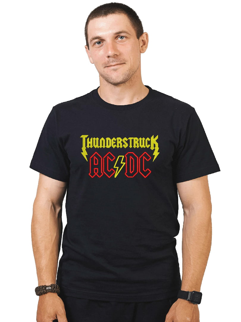 Футболка чорна з вишивкою "Thunderstruck, AC/DC es" | 7126882