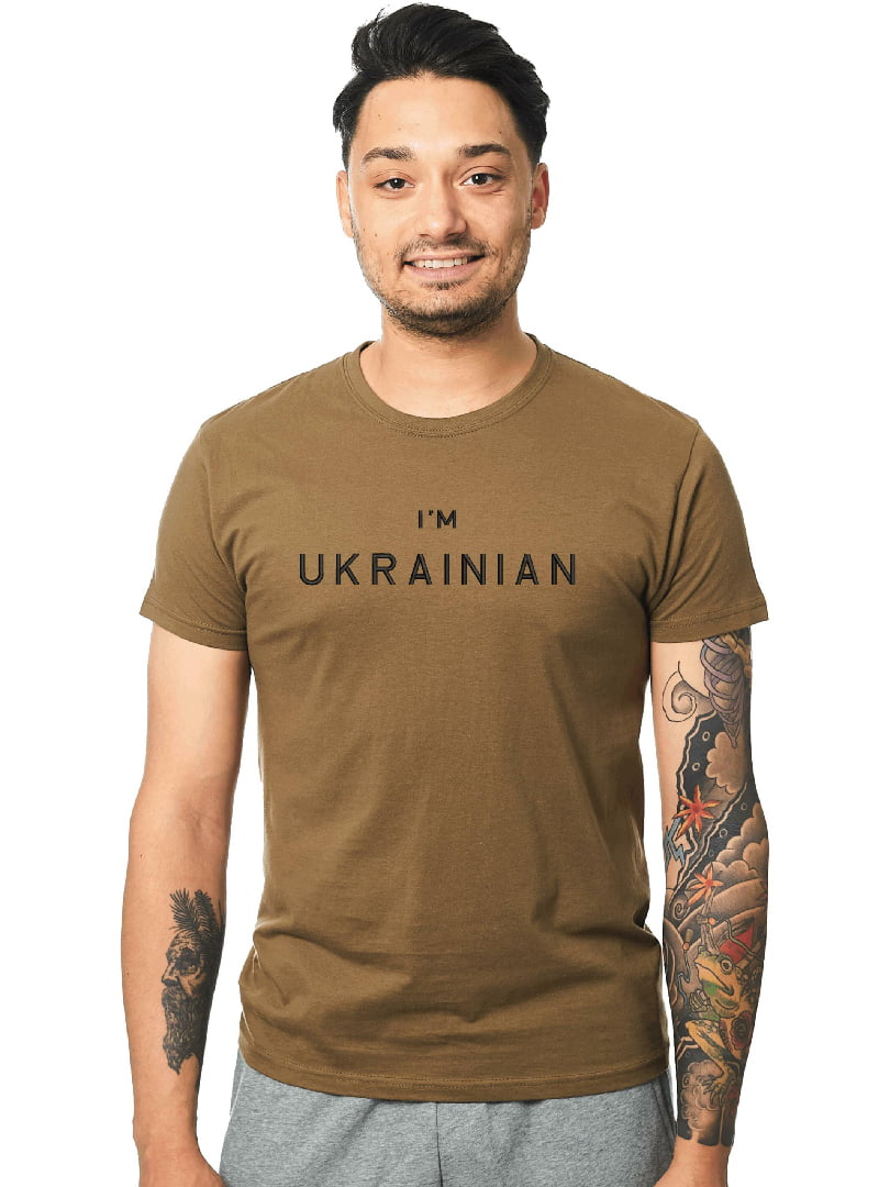 Футболка кольору хакі з вишивкою "I'm Ukrainian"(b) | 7127343