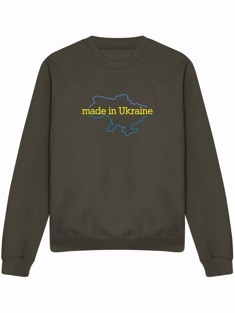 Світшот кольору хакі з вишивкою "Made in Ukraine" | 7128658