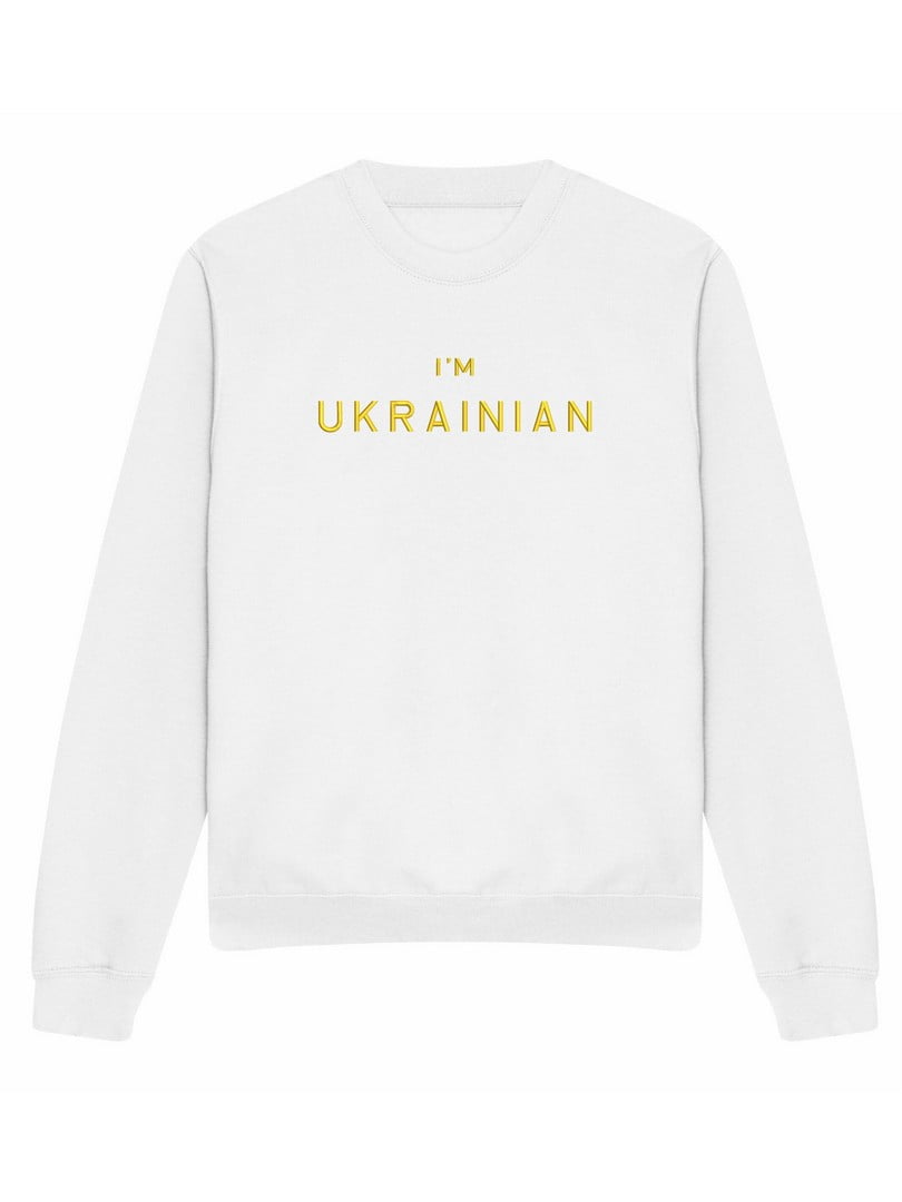 Світшот білий з вишивкою "I'm Ukrainian"(g) | 7128869