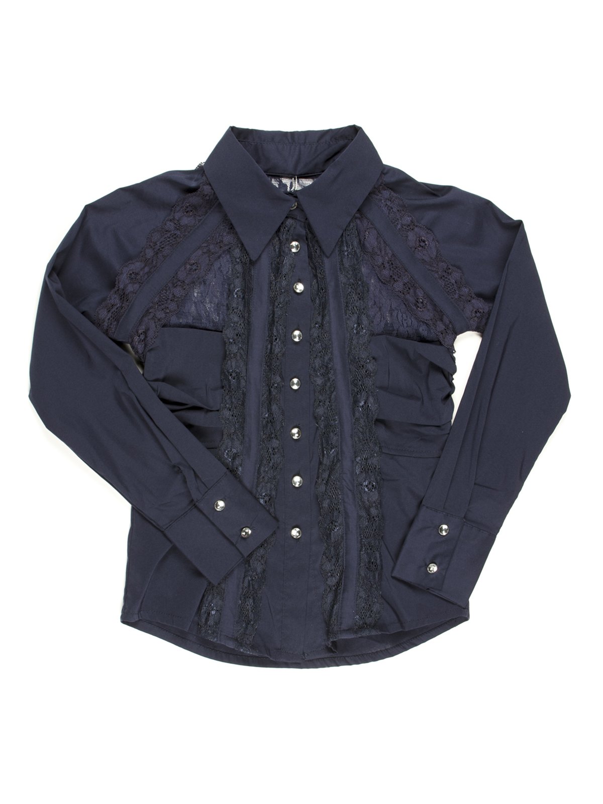 Блуза темно-синяя с гипюровыми вставками | 711751