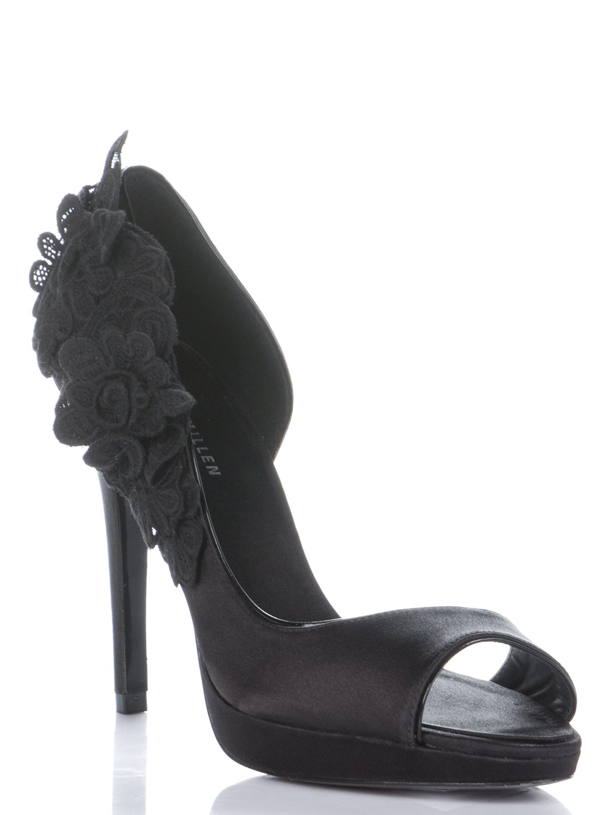 Туфли черные с открытым носком и кружевным декором | 457018