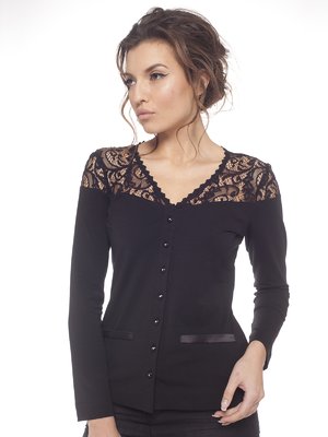 Блуза черная с кружевными вставками | 1505971