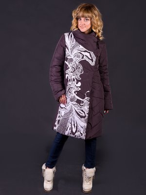 Пальто баклажанового кольору з принтом | 3485552