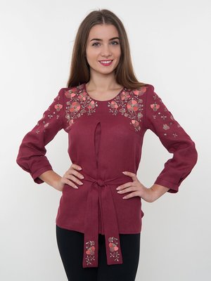 Блуза бордова з вишивкою | 3867005