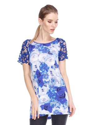 Блуза синя в квітковий принт | 3860505