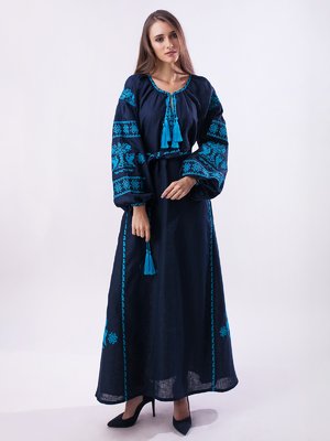 Сукня темно-синя з вишивкою | 3880157