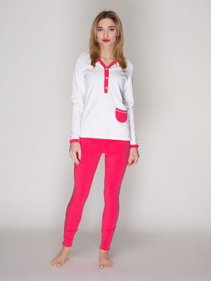Піжама: білий лонгслів та рожеві штани | 4001988
