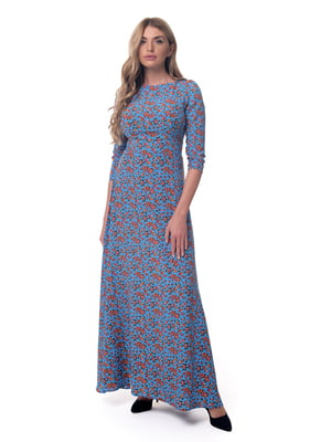 Сукня блакитна у квітковий принт | 4190587