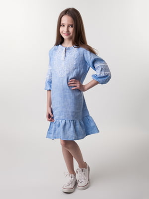 Платье голубое с вышивкой | 4261312