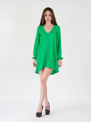 Сукня зелена з повітряними рукавами | 5035117