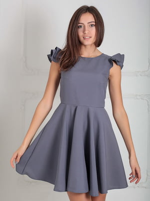 Платье А-силуэта серое с пышными рукавами | 5036052