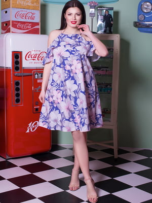 Платье синее в цветочный принт | 5081964