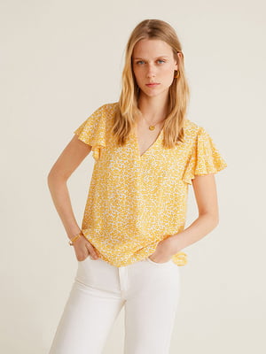 Блуза бело-желтая в цветочный принт | 5140161
