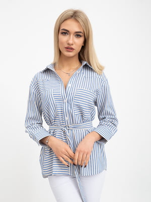 Блуза сіро-блакитна в смужку | 5415823