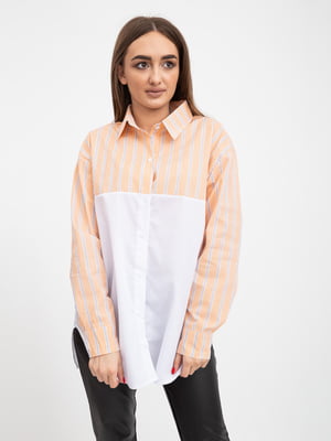Рубашка бело-персикового цвета в полоску | 5416085