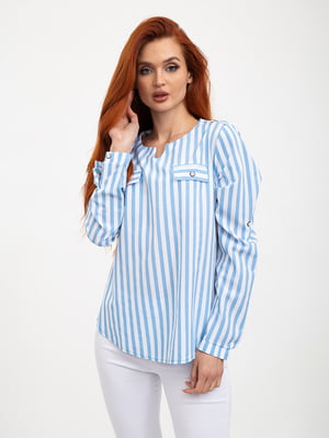 Блуза біло-блакитна в смужку | 5445453