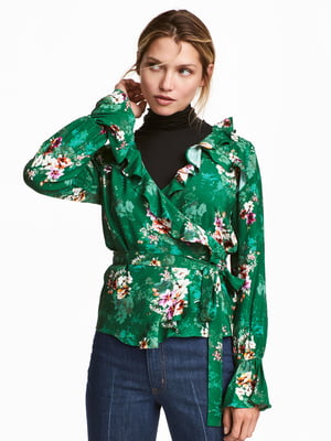 Блуза зелена в квітковий принт | 5402163