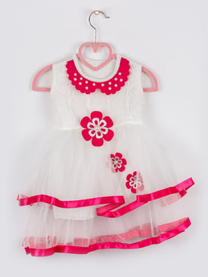 Сукня біло-рожева з декором | 5461290