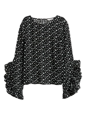 Блуза чорна в квітковий принт | 5474537
