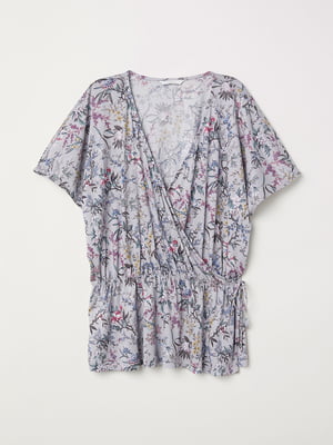 Блуза серая с цветочным принтом | 5476884