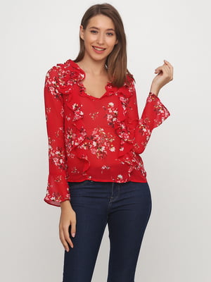 Блуза красная с цветочным принтом | 5476925