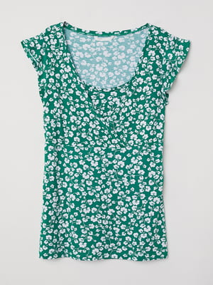 Блуза для кормящих мам зеленая с цветочным принтом | 5477253