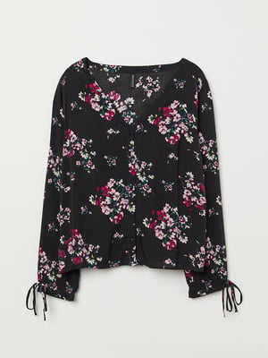 Блуза чорна з квітковим принтом | 5477498