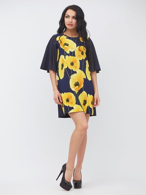 Сукня синьо-жовта з квітковим принтом | 5504909