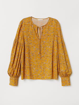 Блуза желтая с цветочным принтом | 5507246