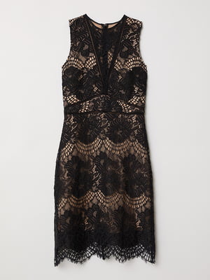 Платье черно-бежевое с кружевом | 5507409