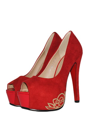 Туфлі червоного кольору з декором | 5510236