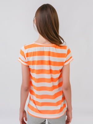 Блуза оранжевая в полоску с принтом | 5510874