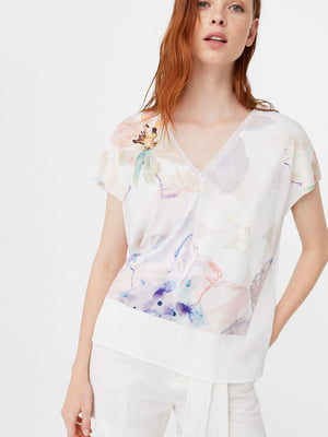 Блуза біла з квітковим принтом | 5517668