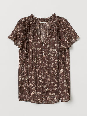 Блуза коричнева в квітковий принт | 5517798