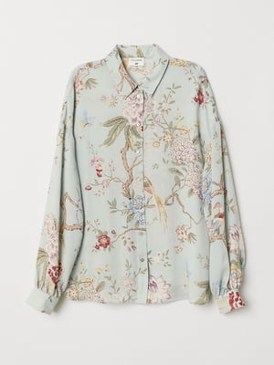 Блуза цвета хаки с цветочным принтом | 5517826