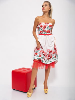Сукня біло-червоного кольору в квітковий принт | 5530699