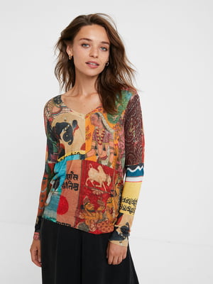 Пуловер різнобарвний з принтом | 5529029