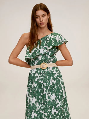 Платье бело-зеленое в принт | 5508433
