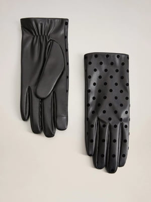 Перчатки черные с декором-горохом | 5529634