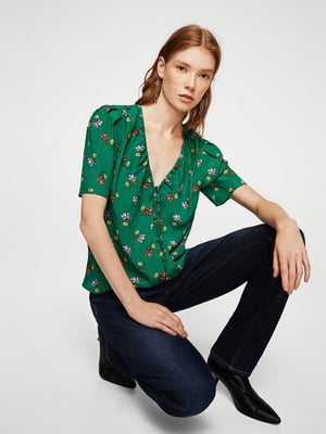 Блуза зелена в квітковий принт | 5535153