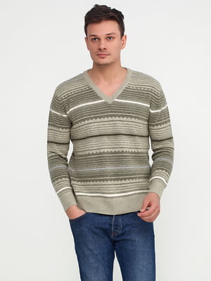 Пуловер оливкового кольору в смужку | 5559468