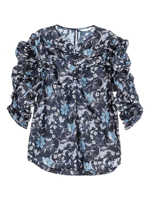 Блуза синяя в цветочный принт | 5567974