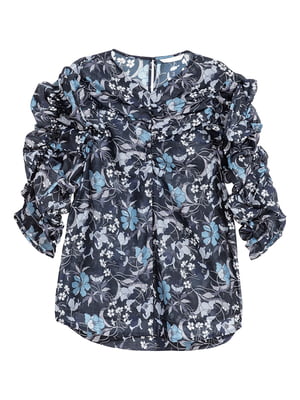 Блуза синяя в цветочный принт | 5607284
