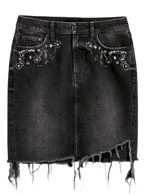 Юбка джинсовая черная с декором | 5608848