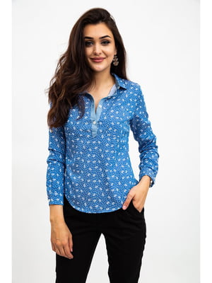 Блуза синяя в цветочный принт | 5624902