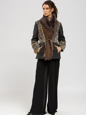 Куртка-дублянка коричнево-сіра з принтом | 5629524