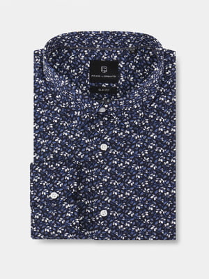 Рубашка темно-синяя в цветочный принт | 5633071