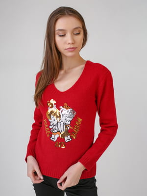 Пуловер червоний з малюнком | 5631572